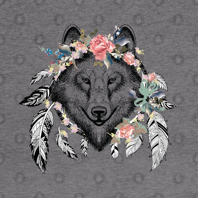 Wolf Boho T-shirt by Manlangit Digital Studio